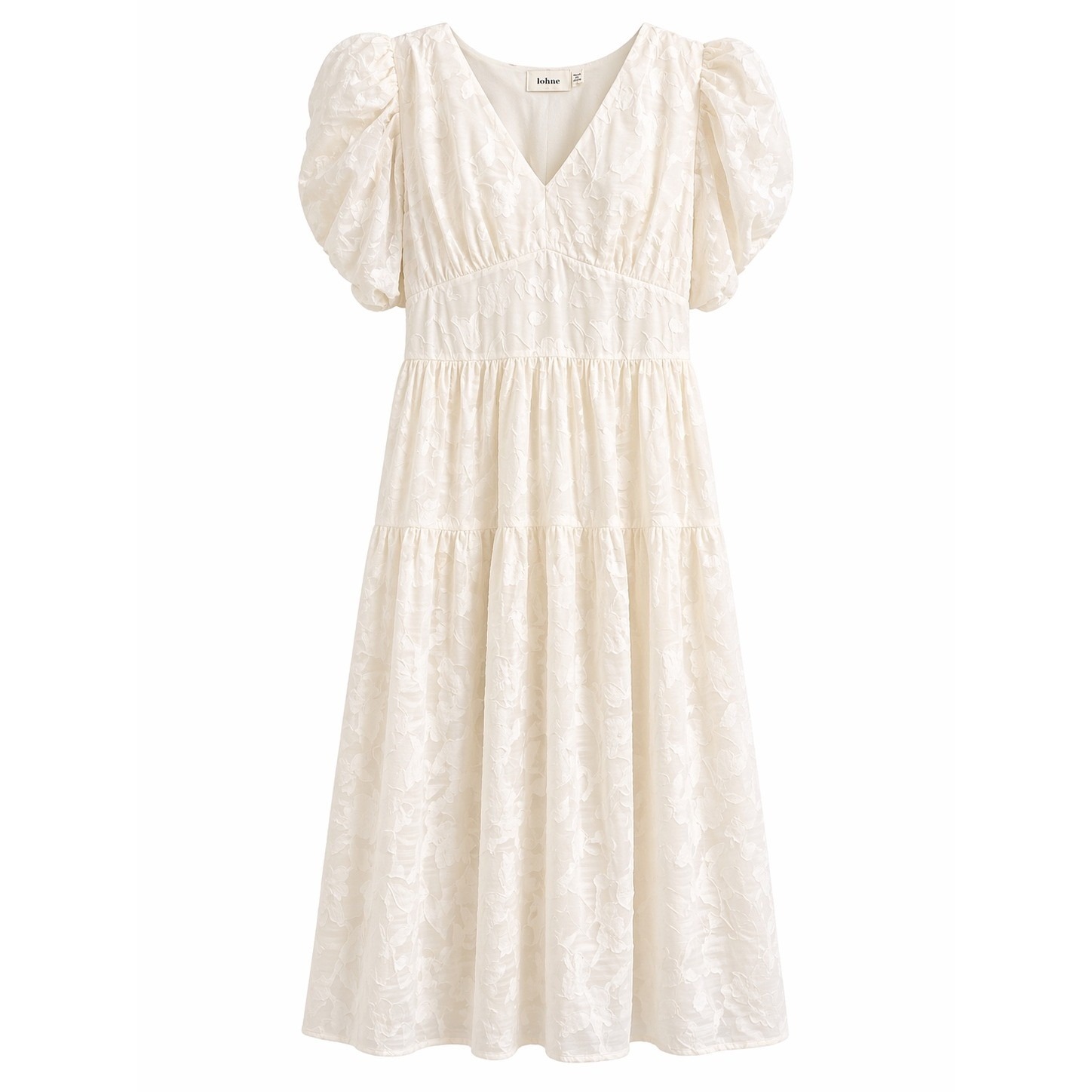 Bhme Bethany Maxi Dress Cream Floral Smocked Back Small Puff Sleeve